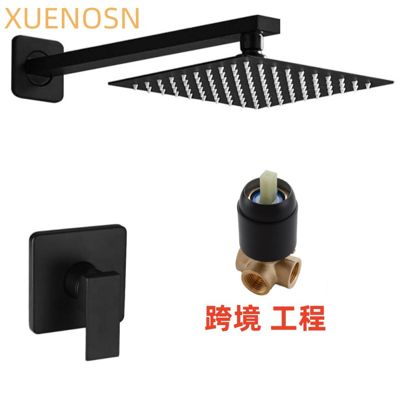 Black concealed shower head, wall-mounted single-function square cold and hot shower faucet, concealed shower head across borders full figure