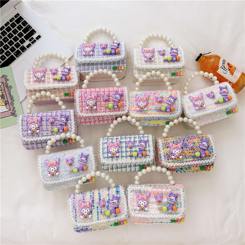 Stylish children's single-shoulder bag, fashionable cartoon pearl hand-held children's bag, simple little princess chain crossbody bag full figure