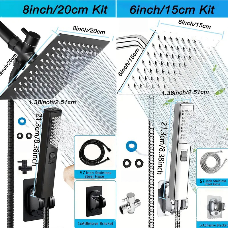 American-style concealed wall-mounted shower head set for cross-border trade, stainless steel top spray, multi-functional with spray gun Specification drawing