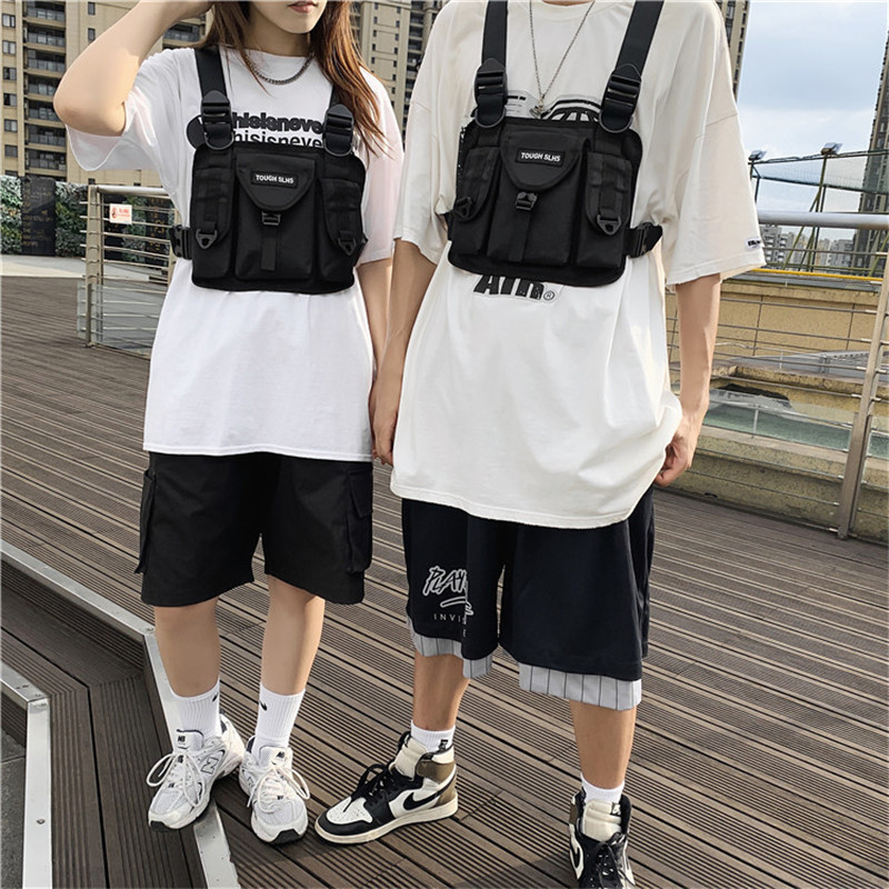 Trendy Hong Kong-style men's and women's multi-functional vest bag, ins hip-hop chest bag, workwear motorcycle tactical bag, street vest bag Specification drawing