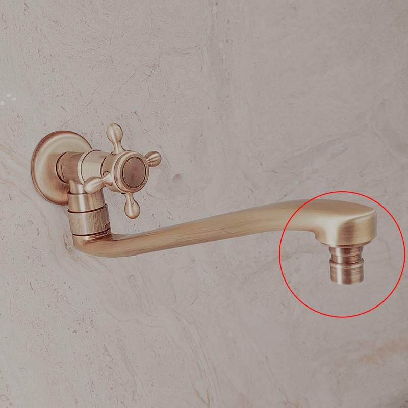 Extended antique copper single-cooling faucet, outdoor mop sink, outdoor wall-mounted faucet, European retro style, rotatable details Picture