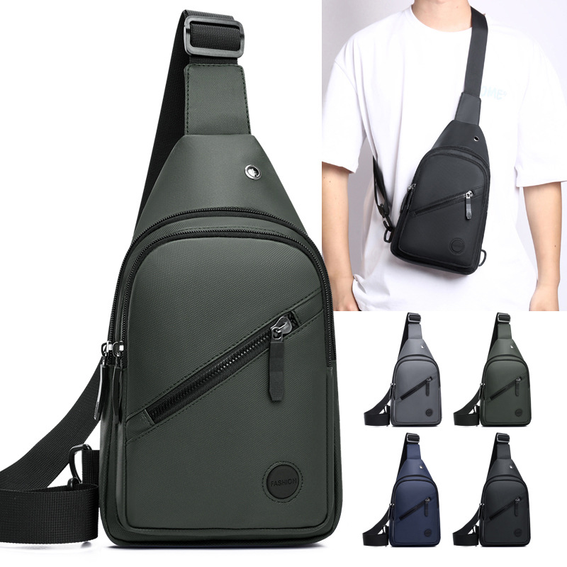 New water-repellent leather film chest bag for men, large-capacity multi-layer adjustable shoulder strap crossbody bag for cross-border use full figure