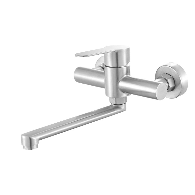 Stainless steel wall-mounted kitchen hot and cold water faucet, single wall-mounted sink faucet, rotatable SK8201 Item Picture