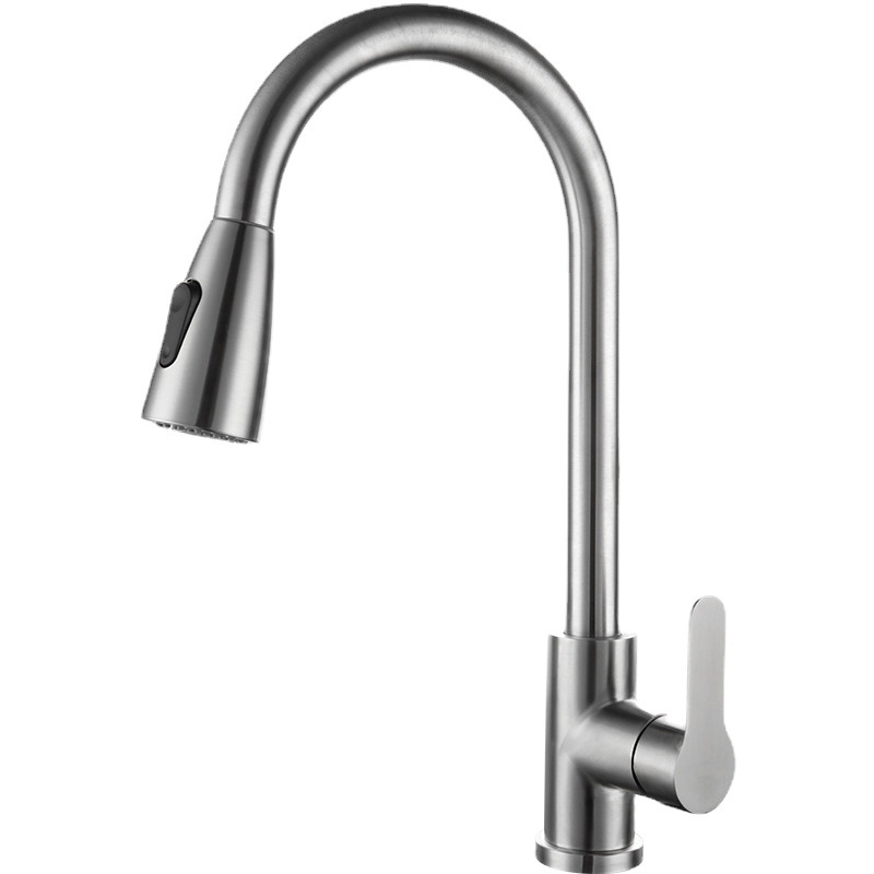 Pull-out faucet, kitchen cold and hot stainless steel sink, double water outlet, telescopic and rotatable faucet wholesale Item Picture