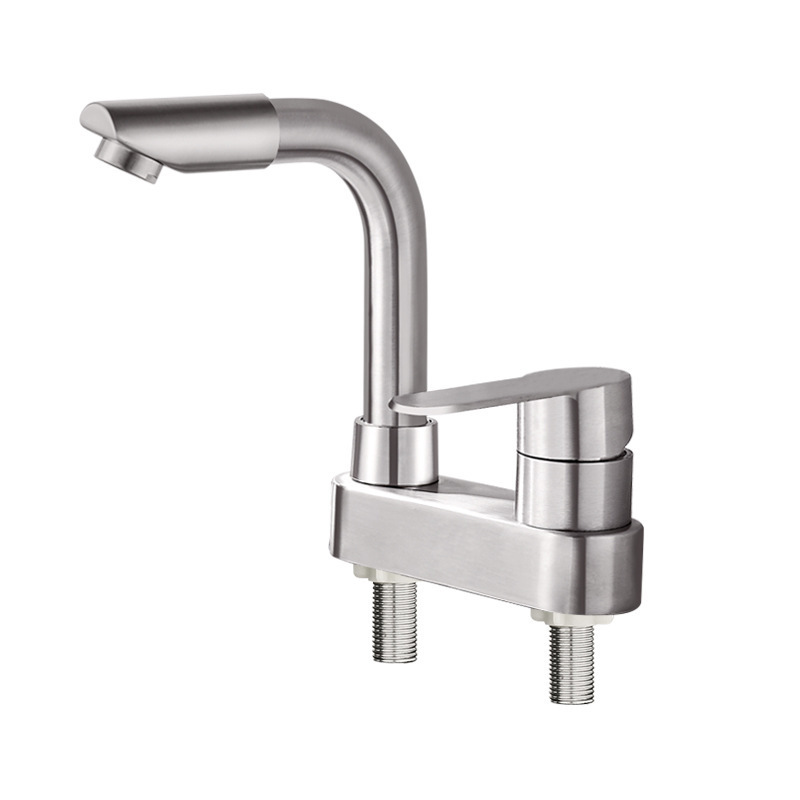 Two-piece bench, double-hole faucet, bathroom washbasin, rotating head washbasin, two-piece cold and hot bathroom faucet Item Picture