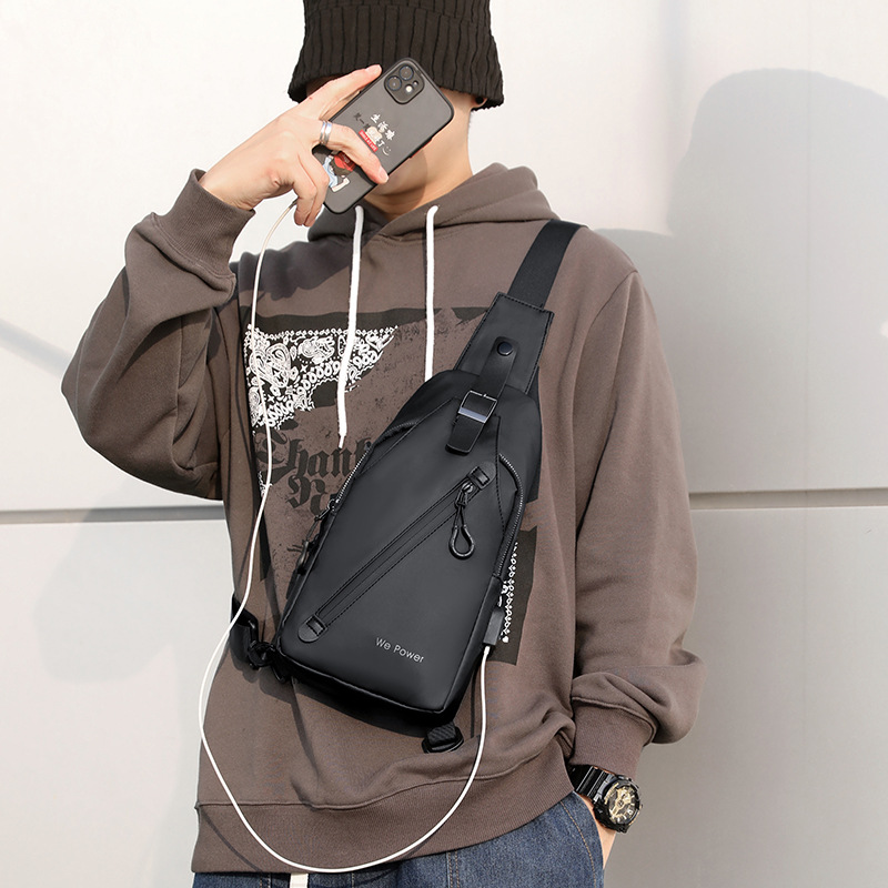 New cross-border men's outdoor chest bag, European and American trend usb chest bag, sports water-resistant crossbody bag, business backpack details Picture