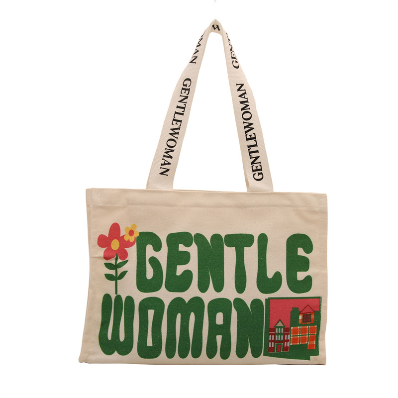 Large-capacity letter canvas bag 2025 new style ins printed versatile shoulder bag for commuting and portable ladies' tote bag Item Picture