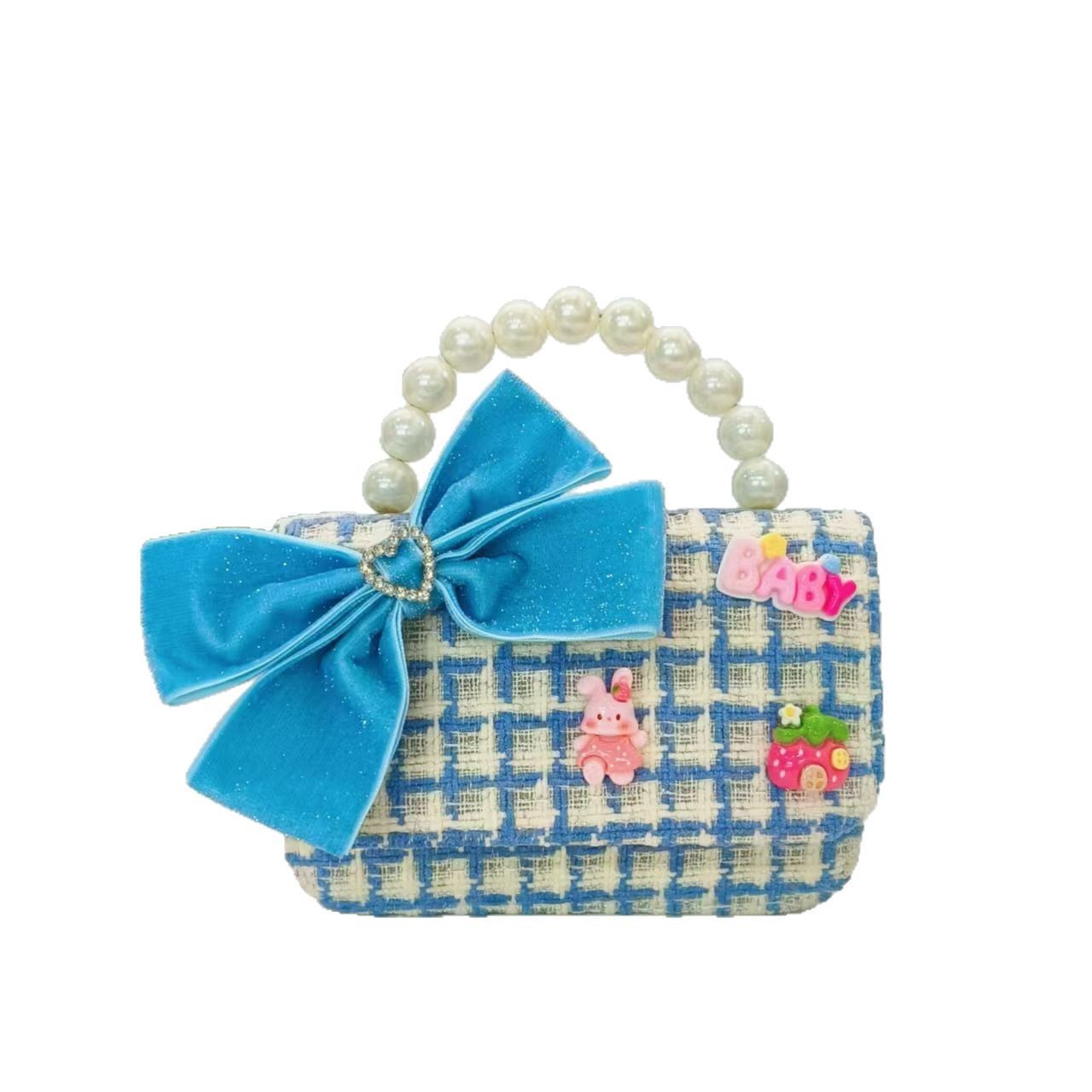 Bow rabbit children's bag, pearl handbag, little girl's loose change accessory bag, chain bag, bow small square bag Item Picture