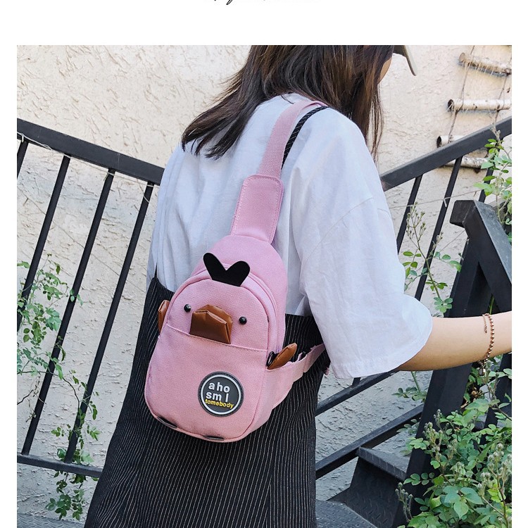 Cartoon 2024 new style canvas chest bag, Korean version cute little yellow duck nylon crossbody phone bag, crossbody bag Specification drawing