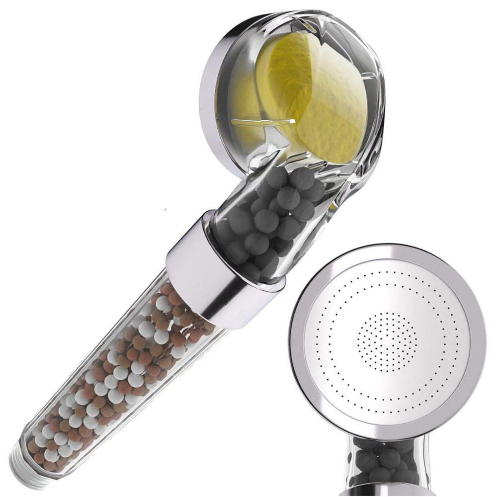 The lemon VC fragrance negative ion shower head cover is equipped with an American-style shower boom adapter and a shower hose fragrance delivery block Specification drawing