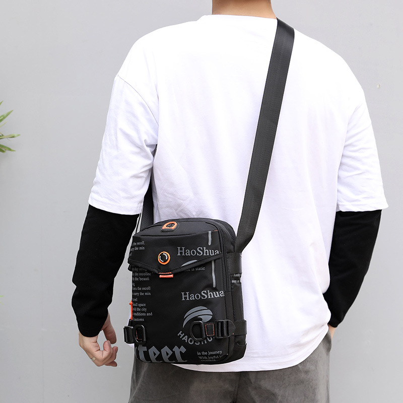 Hao Shuai's new men's outdoor casual sports single-shoulder bag, Korean style trendy hip-hop crossbody bag, waterproof mobile phone backpack Specification drawing