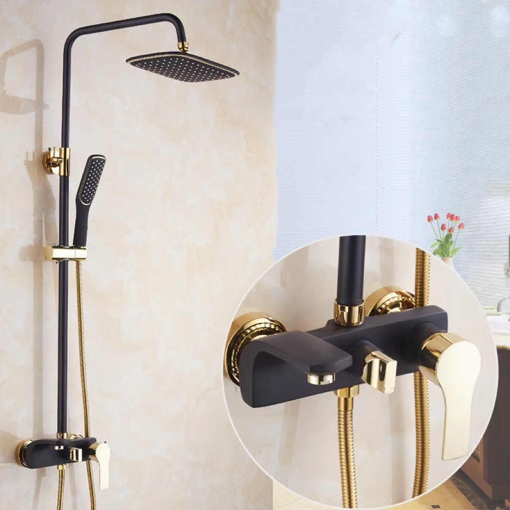 All-copper black gold shower head set, European-style cold and hot bathroom, hand-held shower head, lifting shower rod, pressurized shower head Specification drawing