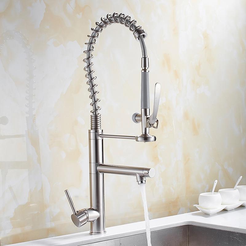 Haimingsi Spring brushed high-end kitchen faucet sink vegetable faucet dual water outlet cold and hot water 9125 details Picture