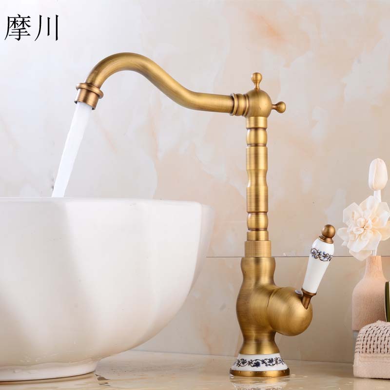 Hot-selling in foreign trade: brass, antique black, brushed and chrome-plated countertop basin, cold and hot water faucet, sitting single-hole faucet details Picture