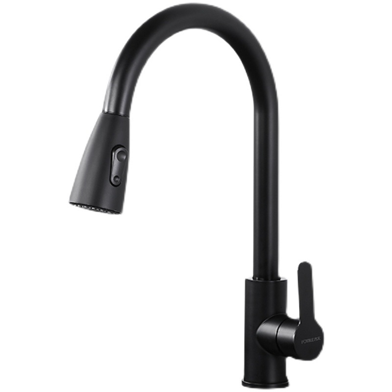Kitchen sink pull-out faucet, 304 stainless steel anti-splash pull-out cold and hot rotating telescopic faucet Item Picture