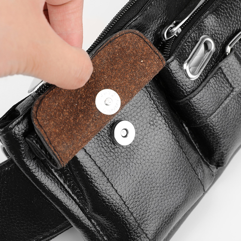 New men's PU leather waist bag, Korean style simple outdoor casual black waist bag, men's business travel waist and chest bag details Picture
