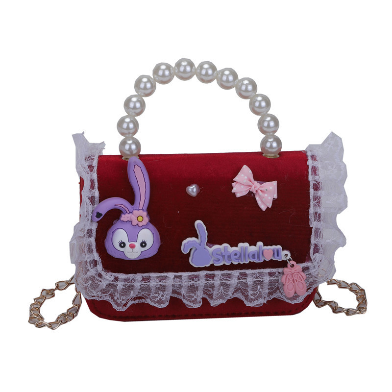 New Korean-style children's bags, crossbody princess bags, chain pearl handbags, bow casual sachets for girls Item Picture