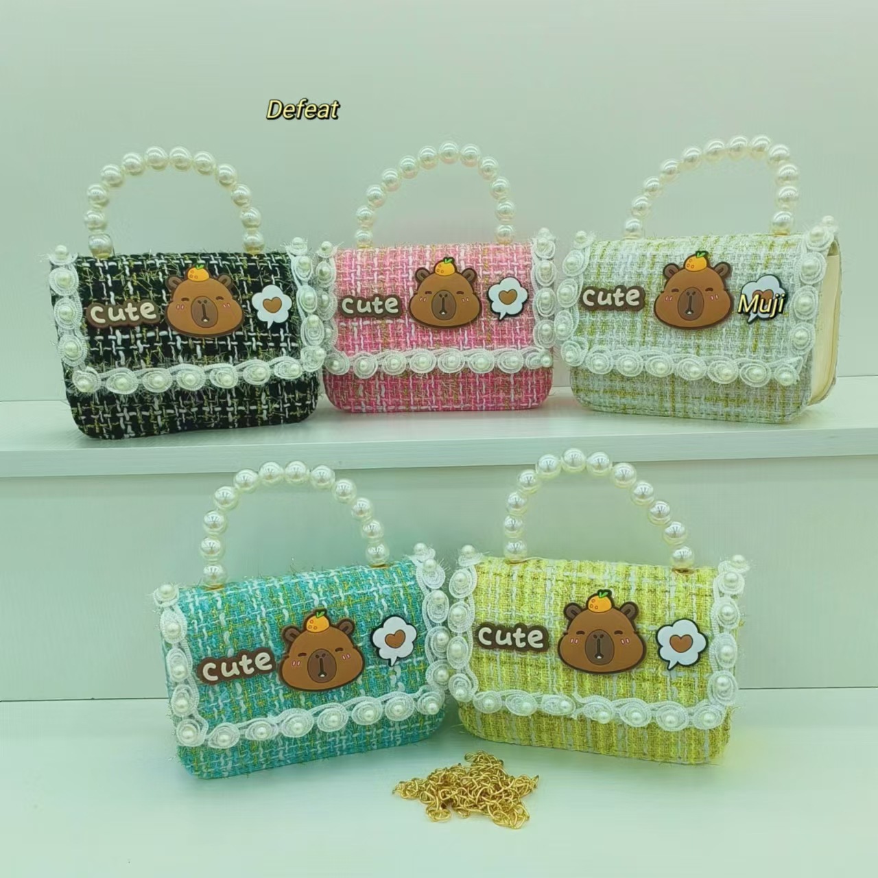 Kapibala pearl handbag, princess bag, crossbody accessory, children's bag, girls' lucky money bag, chain small square bag details Picture