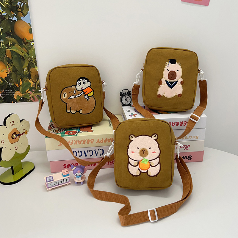 New cartoon and cute children's single-shoulder bag, casual and versatile canvas crossbody bag, children's storage coin purse, mobile phone case Specification drawing