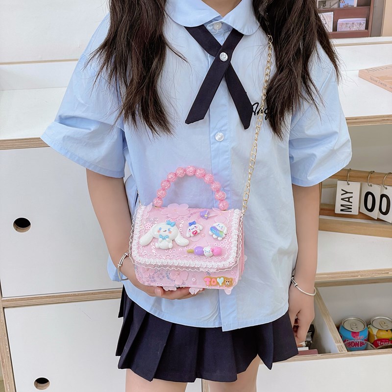 New cartoon princess children's bag, women's pearl hand-held girl single-shoulder bag, fashionable lace trim crossbody bag details Picture