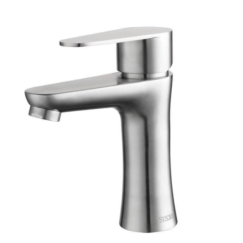 304 stainless steel brushed cold and hot bathroom, single-hole small waist, bathroom washbasin, washbasin faucet Item Picture