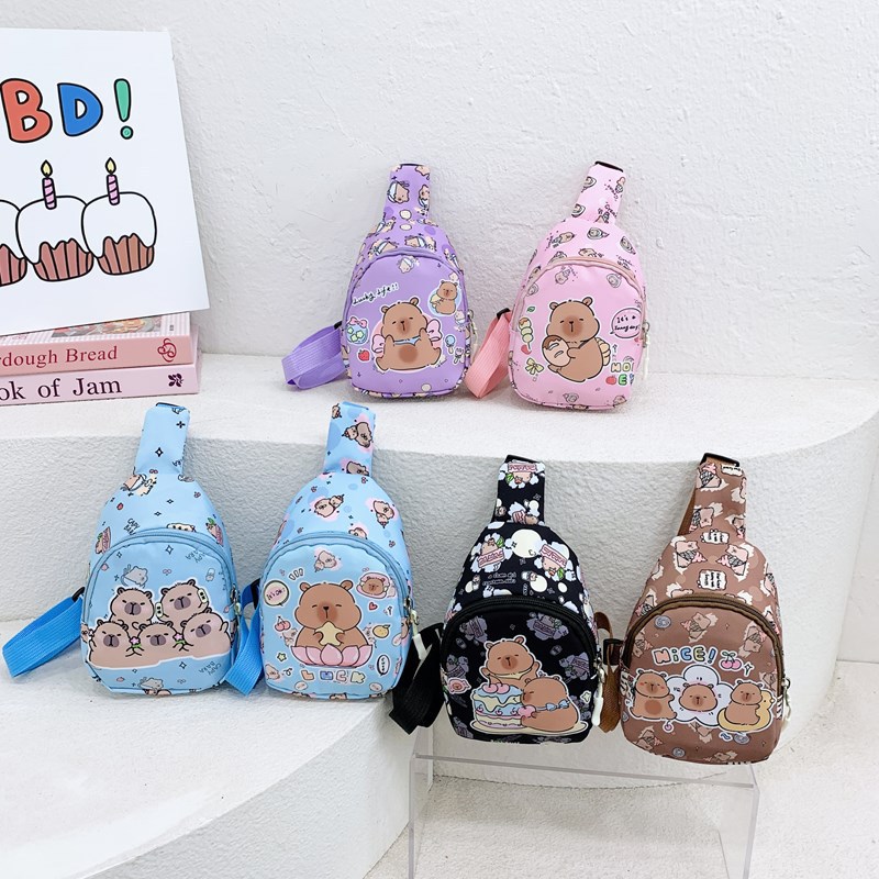 New children's bags with cartoon, anime, and stylish printed patterns, baby chest bags for casual outings, and crossbody coin purses for boys and girls full figure