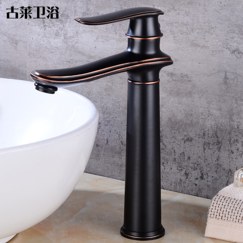 American-style black antique copper Nordic-style hot and cold washbasin with brushed finish, retro faucet, washbasin, black antique all-copper Specification drawing