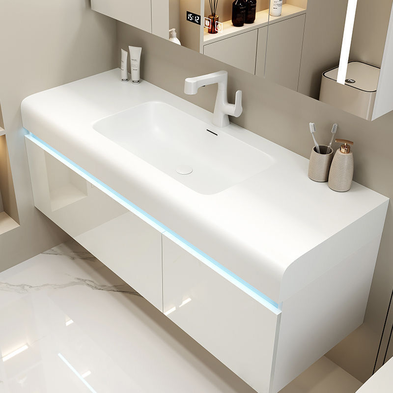 Integrated bathroom cabinet, modern skin feel, simple and intelligent bathroom, washbasin, washbasin combination, light luxury Specification drawing