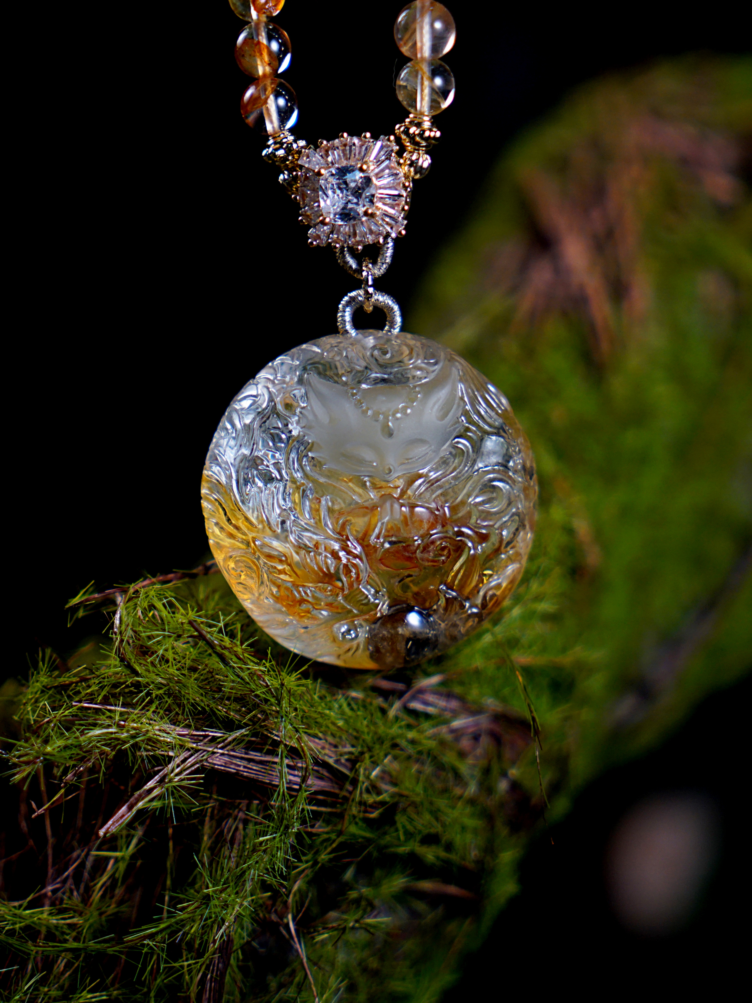 天然正品黄水晶小狐狸桃花吊坠饰品女款项链挂件显白时尚吊坠