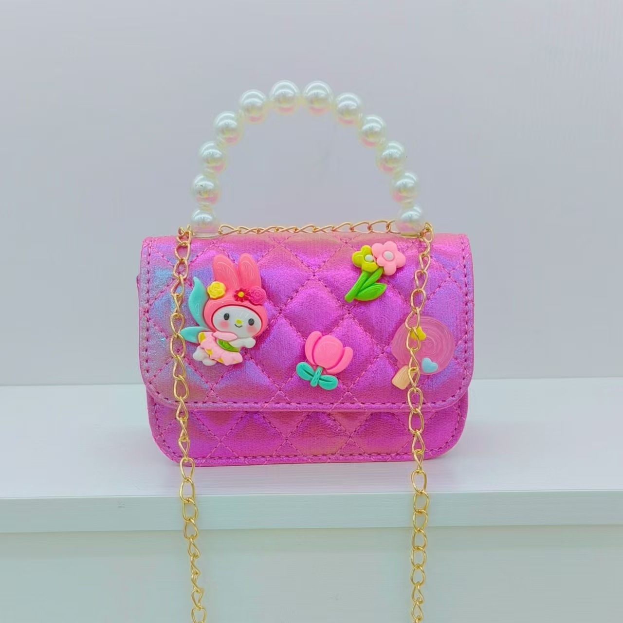 Melody Pearl handbag, crossbody accessory bag, Kuromi children's princess bag, girls' Lucky money bag, small square bag Specification drawing