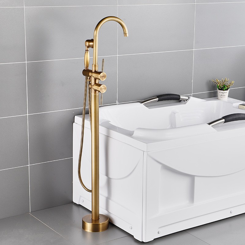 Concealed floor-standing bathtub faucet, side-mounted independent wooden bucket, column basin wall water inlet, cold and hot shower faucet details Picture