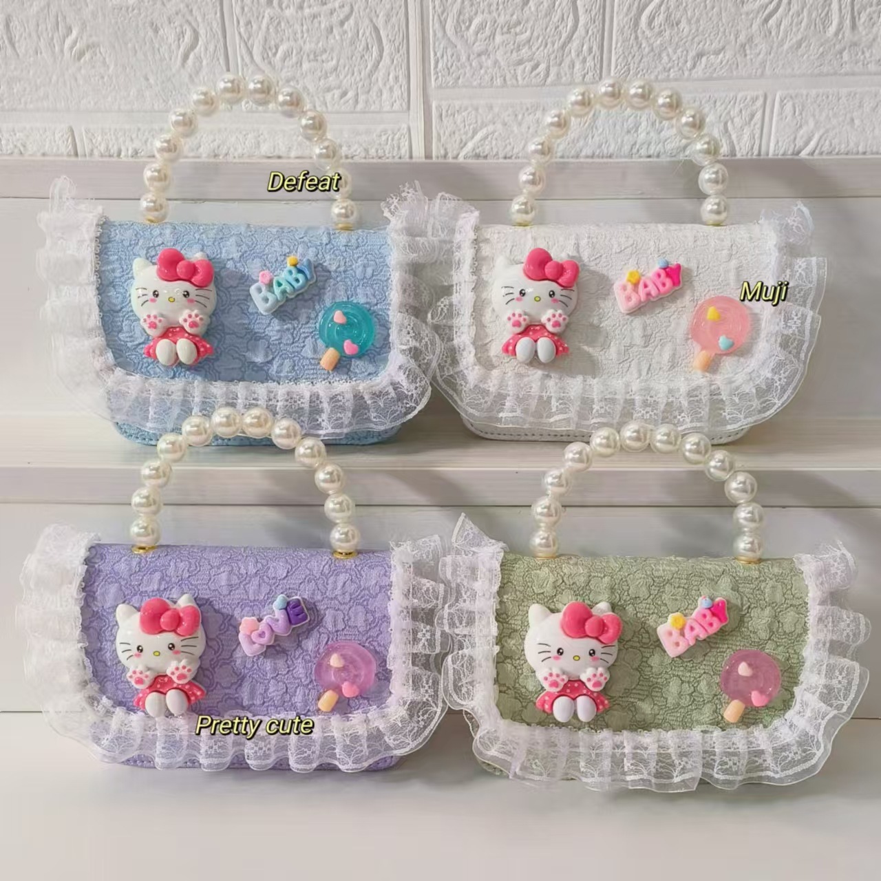 Pearl handbag, single-shoulder crossbody bag, loose change accessory bag, princess bag, cartoon KT cat children's bag, chain bag, Xiaofang Specification drawing