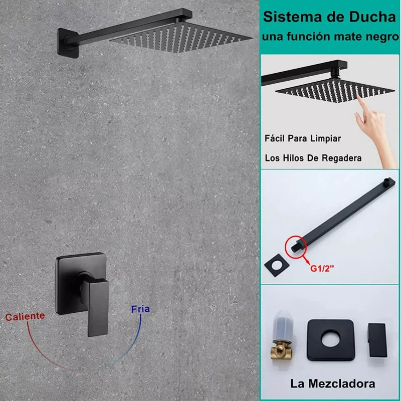 Black concealed shower head, wall-mounted single-function square cold and hot shower faucet, concealed shower head across borders details Picture