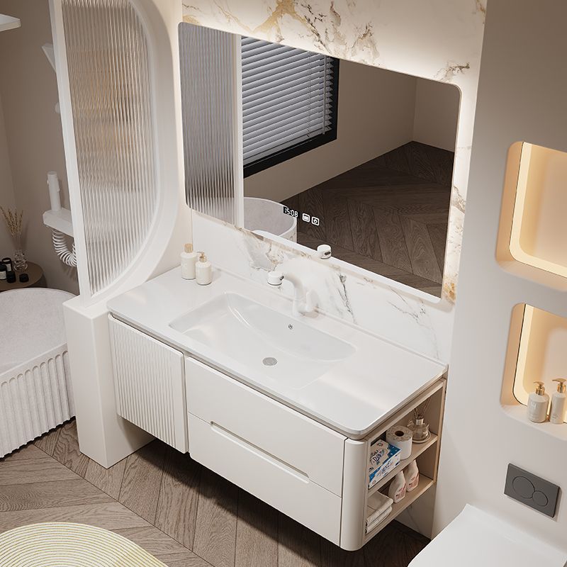 Simple oak bathroom cabinet, rounded corner combination bathroom, ceramic integrated cream washbasin for hand washing and face washing Specification drawing