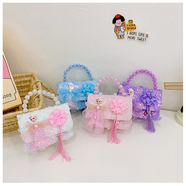 New children's bag, princess, high appearance level, sequined hand-held small square bag for girls, stylish chain crossbody coin purse full figure