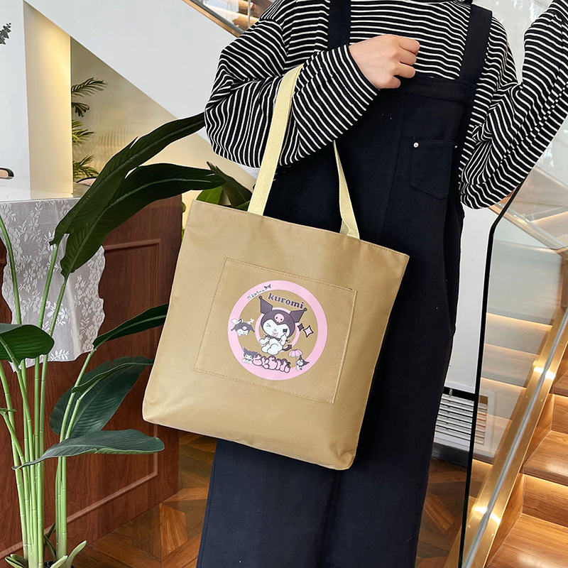 2025 New Tote bag, cute canvas bag, student single-shoulder, new cartoon print, large capacity Specification drawing