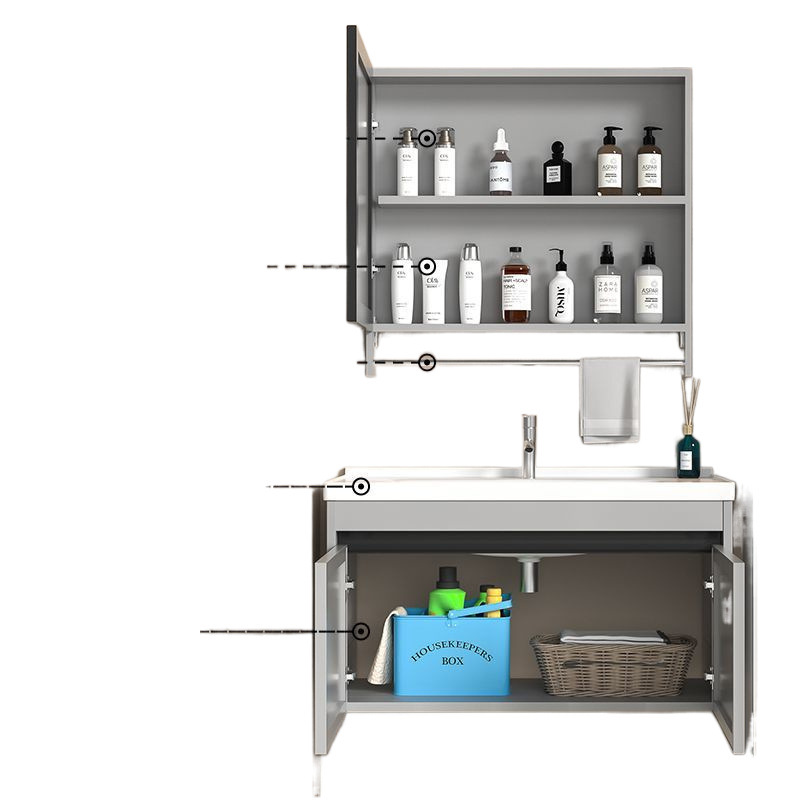 Thickened space bathroom cabinet, bathroom washbasin combination, integrated ceramic hand washing and grooming intelligent washbasin mirror cabinet Item Picture