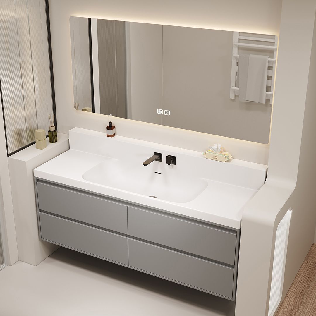 Japanese-style bathroom cabinet combination: 76/86/96/106/116 wall-mounted faucet, seamless rock plate basin, solid wood washbasin details Picture