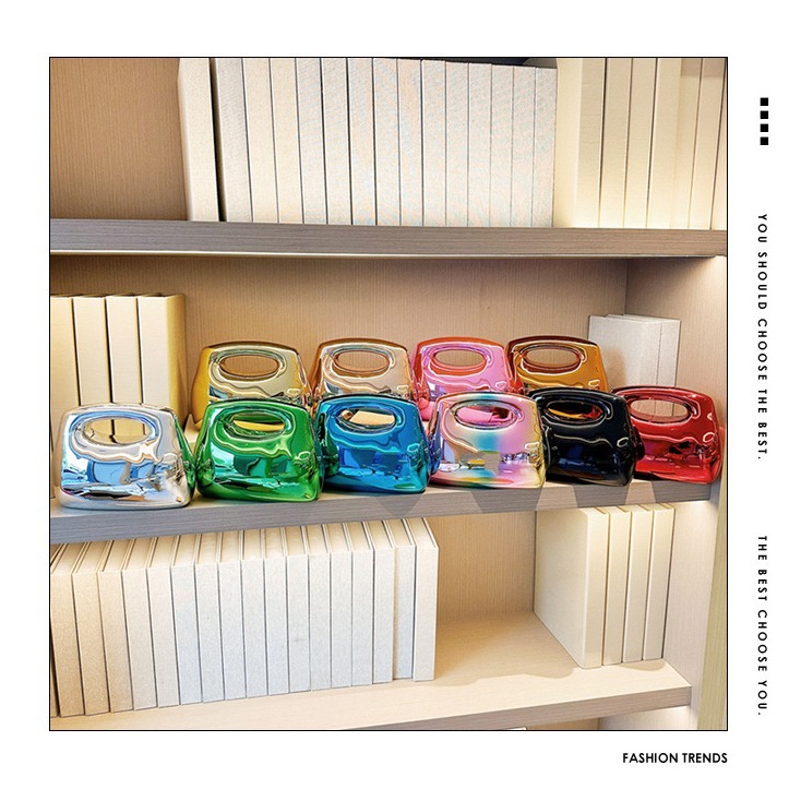 European and American cross-border acrylic bag, square fat box, clutch bag, metallic evening bag, decorative items, crossbody for women full figure