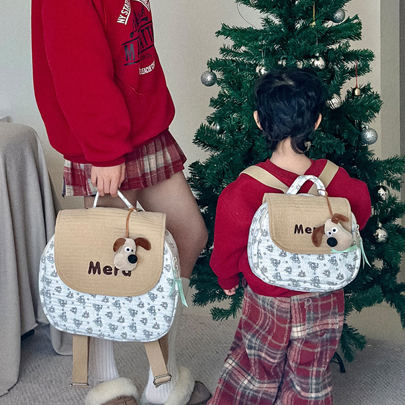 Korean-style sewn backpack for autumn and winter, new embroidered checkered girls' small backpack for going out, cotton parent-child backpack, mommy bag Application Scenario