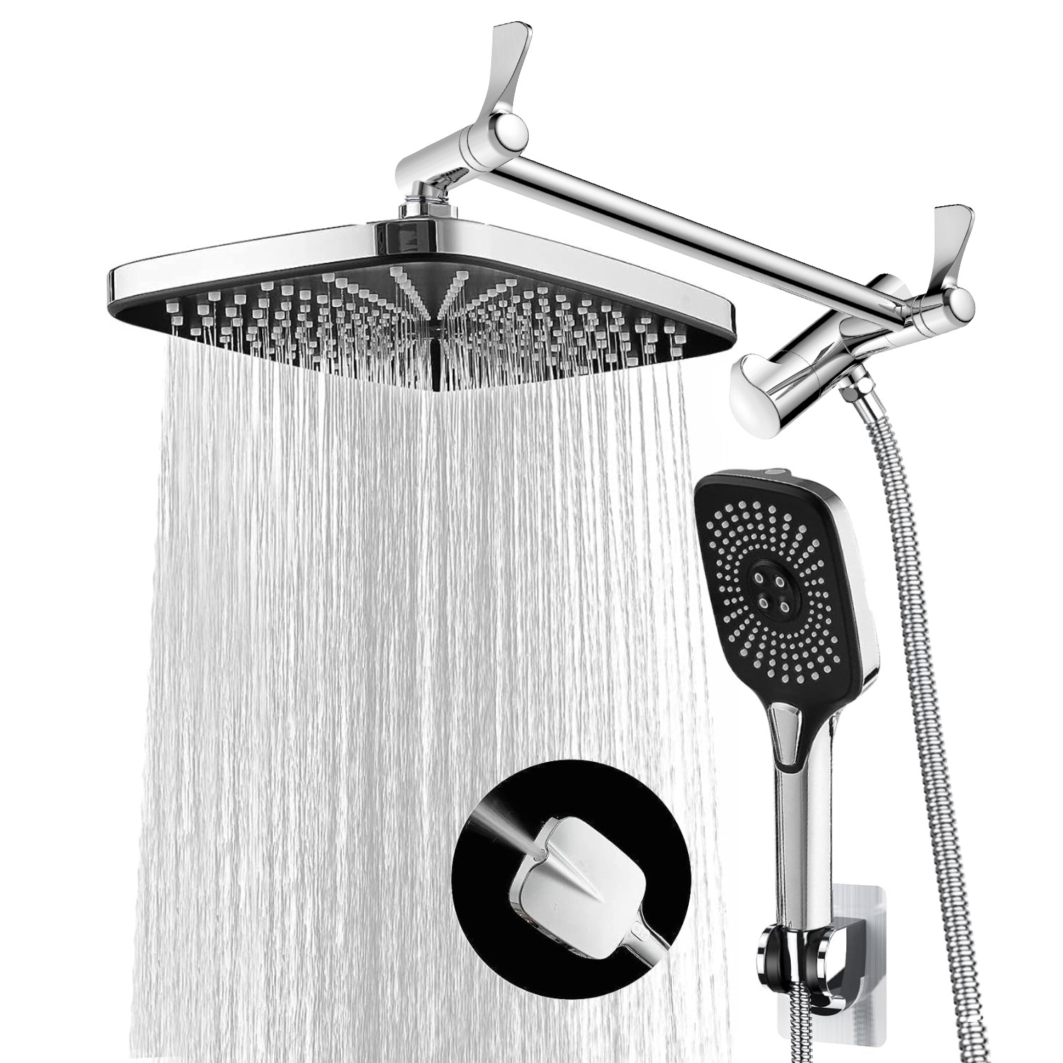 Amazon concealed shower set wholesale 12-inch square top spray 3-function handheld showerhead with spray gun water function full figure