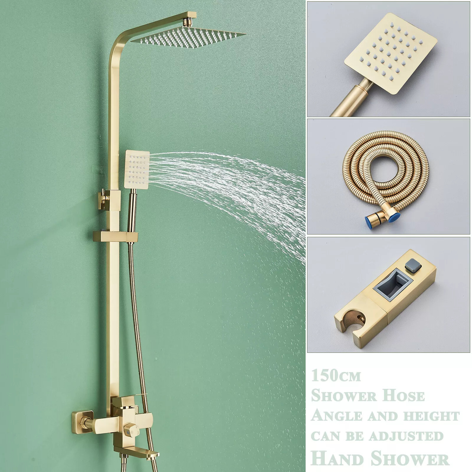 Black stainless steel shower head set, octagonal manufacturer wholesale, brushed gold rain shower, bathroom, cross-border trade Specification drawing