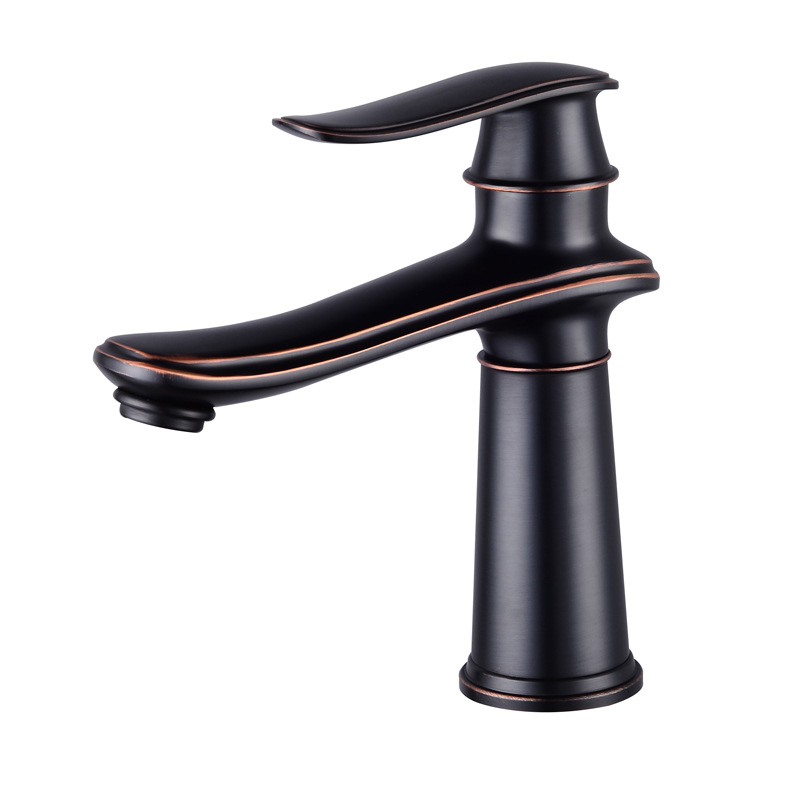 American-style black antique copper Nordic-style hot and cold washbasin with brushed finish, retro faucet, washbasin, black antique all-copper Item Picture