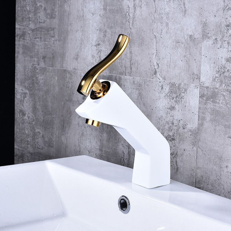 Factory direct sales of European-style matte colored washbasins, hot and cold mixed faucets, thickened all-copper main body bathroom cabinet faucets details Picture