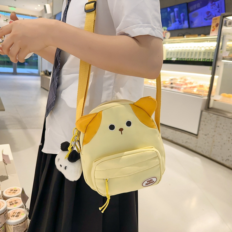 Japanese-style Katto cute kitten canvas bag, single-shoulder bag, casual outing, light change, mobile phone, coin purse, foreign trade Specification drawing