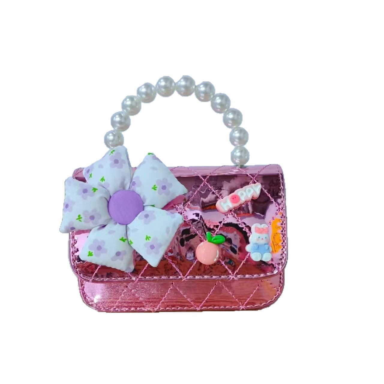 Girls' pearl handbag, crossbody bag, girls' coin purse, laser mini fragrance flower children's bag, chain small square bag Item Picture