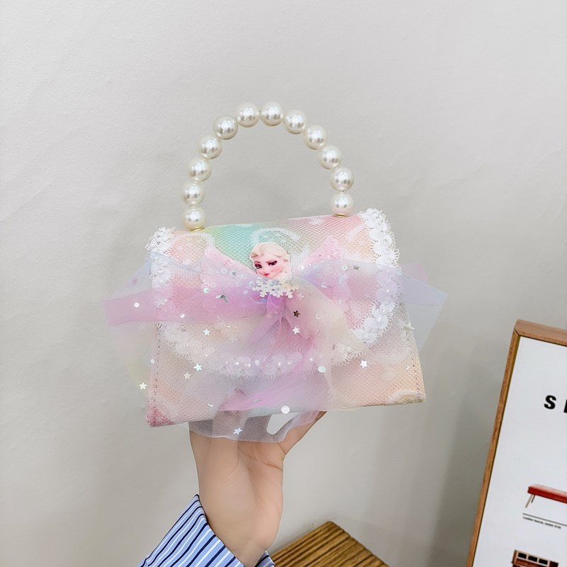 Children's bag, fashionable princess pearl handbag, cute little girl coin purse, stylish lace single-shoulder crossbody bag details Picture