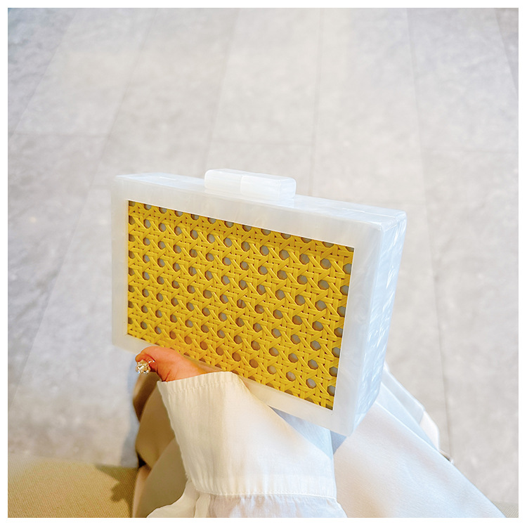 New fashionable green wicker acrylic bag for cross-border foreign trade women, evening bag, single-shoulder crossbody banquet clutch Specification drawing