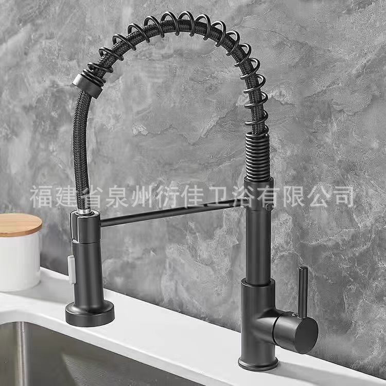 Spring-pull kitchen stainless steel hot and cold water faucet, sink, dishwashing basin, household splash-proof dual water outlet mode head details Picture
