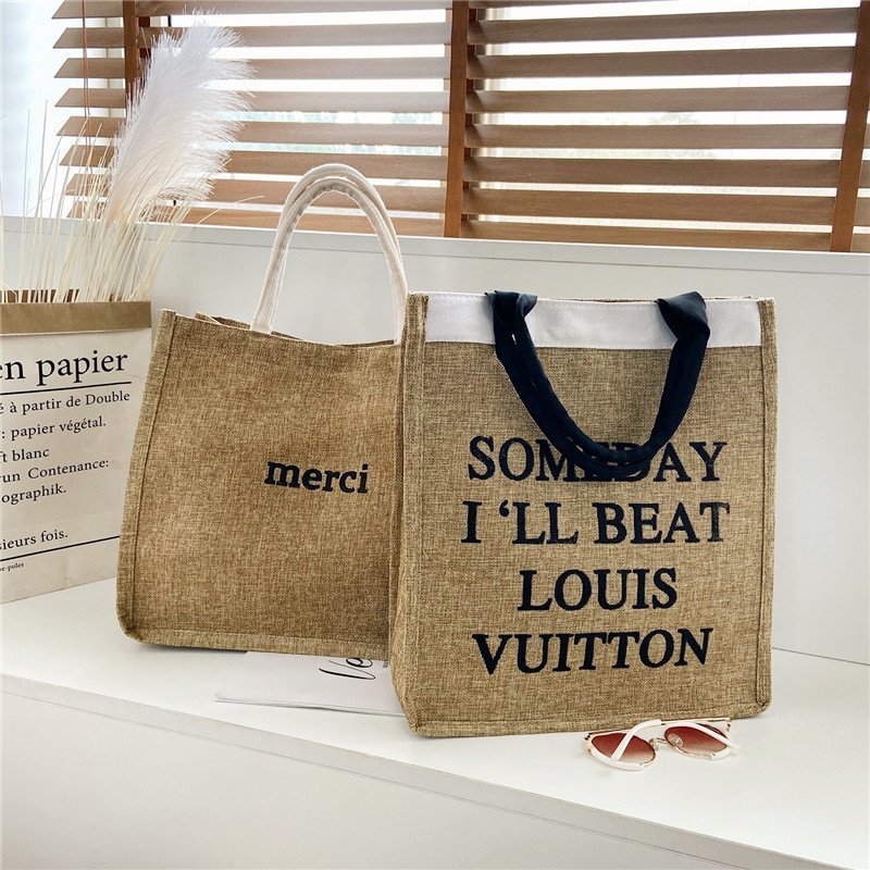 The 2020 autumn new handbag women's large-capacity Korean style lettered linen bag is a trend of large shopping bags for autumn and winter full figure